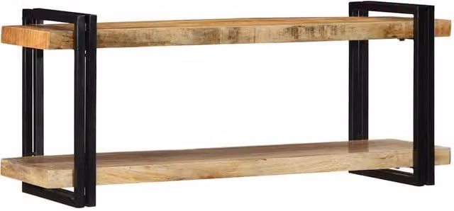 Berkfield Home Wall Mounted Mango Wood Shelf in Brown, W/D/H: 110 x 33 x 45 cm