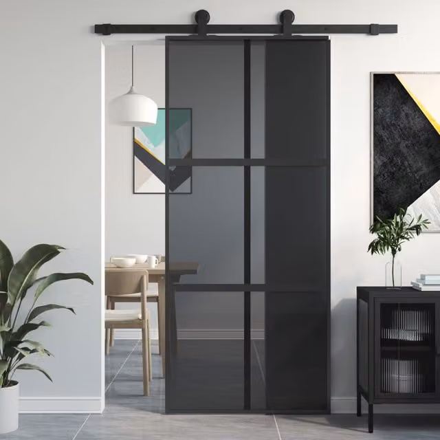 Berkfield Home Modern Sliding Door in Black with Transparent Tempered Glass and Aluminium, W: 90 cm, H: 205 cm