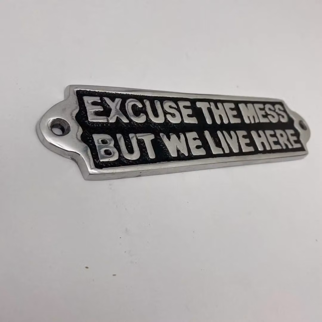 Minster Excuse The Mess Black Metal Wall Plaque, W: 20 cm, H: 6 cm, D: 1 cm – 3