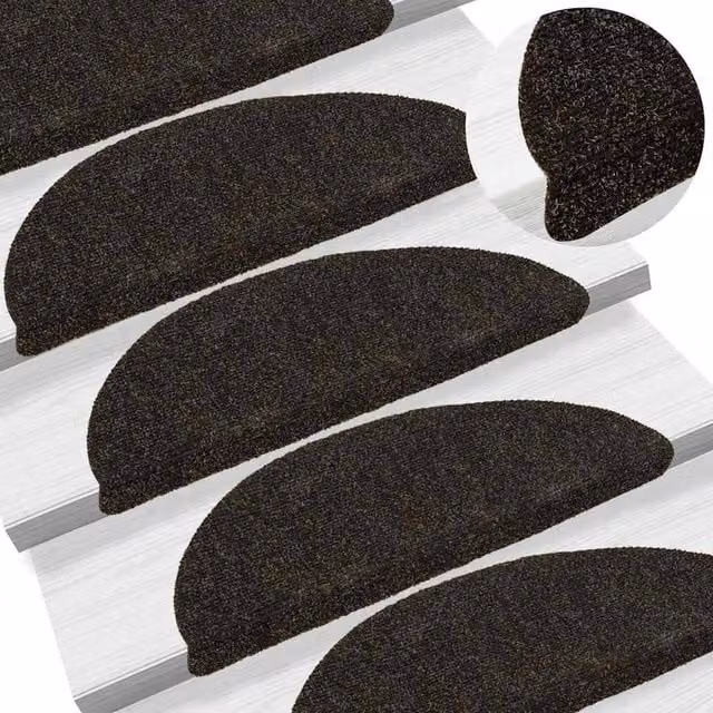Berkfield Home Self-adhesive Needle Punch Stair Mats, 15 Pieces, Dark Brown, W: 56 cm, D: 17 cm, H: 3 cm – 1