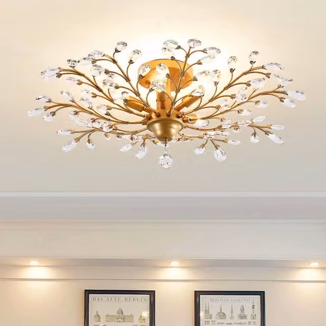 NIVOR 5 Light Crystal Empire Chandelier, Adjustable Vintage Pendant Light in Metallic Gold with Transparent Glass, E14