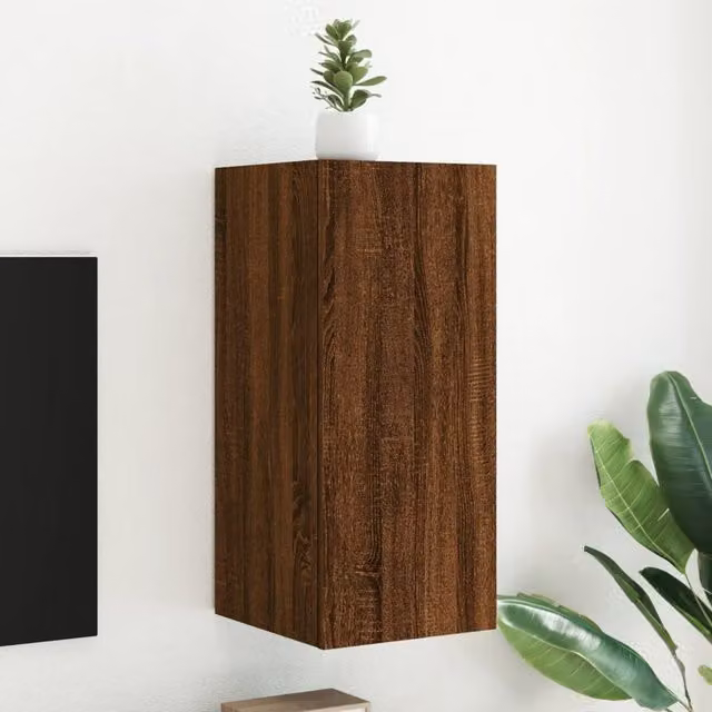 Berkfield Home Modern Wall Mounted TV Cabinet with Integrated LED Lights in Brown Oak, W/D/H: 30.5 x 35 x 70 cm – 1
