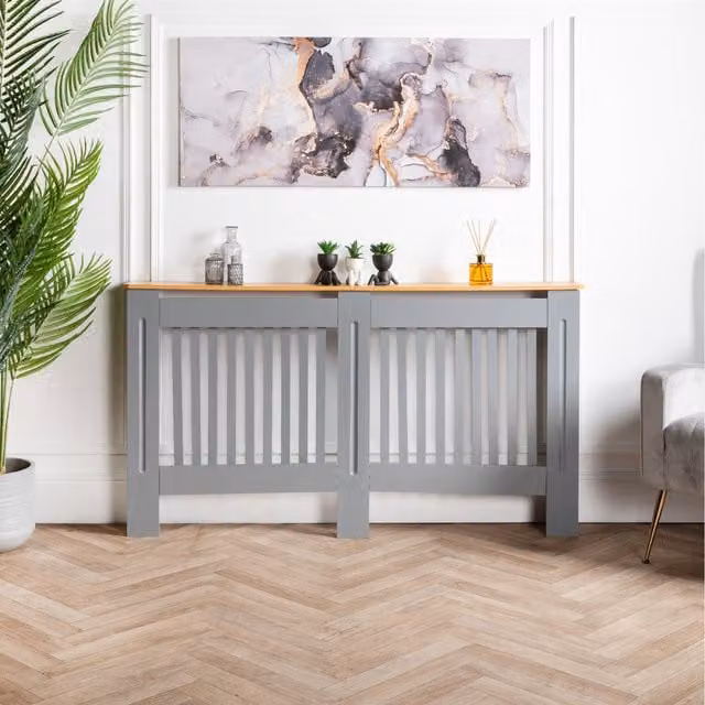 Home Treats Modern MDF Wooden Radiator Cover in Grey or White, 152 cm