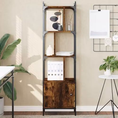 vidaXL Industrial Bookcase with Door in Smoked Oak Brown, W/D/H: 44.5 x 30 x 154.5 cm – 2