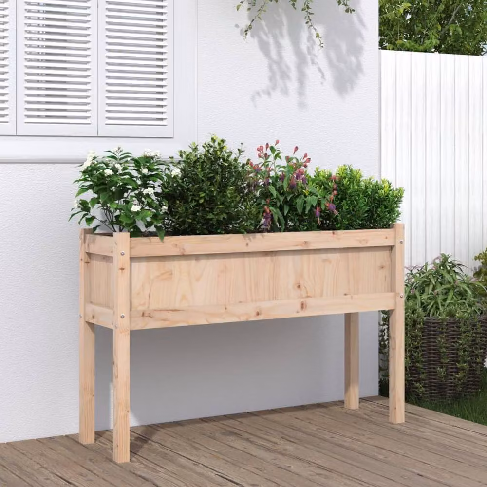 Berkfield Home Garden Brown Solid Wood Pine Planter with Legs W/D/H: 110 x 31 x 70 cm – 2
