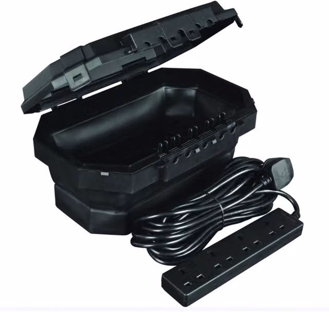 Masterplug Outdoor Collapsible Power Box with 8m Extension Lead, Black