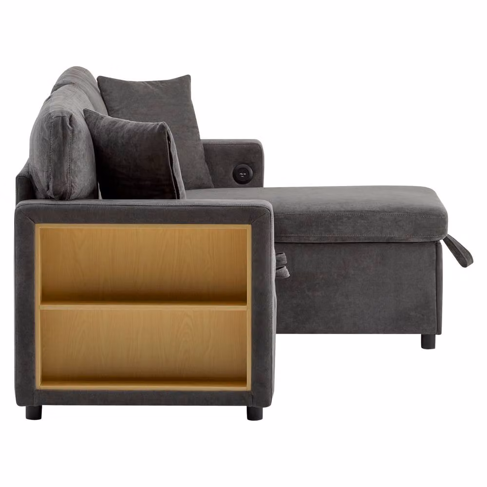 Merax 3-Seater L-Shaped Reversible Pull-Out Corner Sofa Bed with USB Charging and Scatter Cushions in Grey – 8