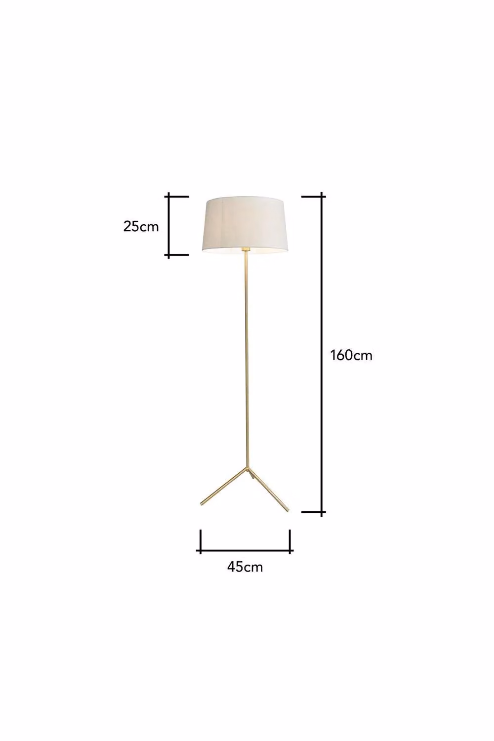 BHS Lighting Stassy Modern Tripod Floor Lamp with Grey Fabric Shade and Gold Metal Base, H 160 cm x W 45 cm x D 45 cm – 3