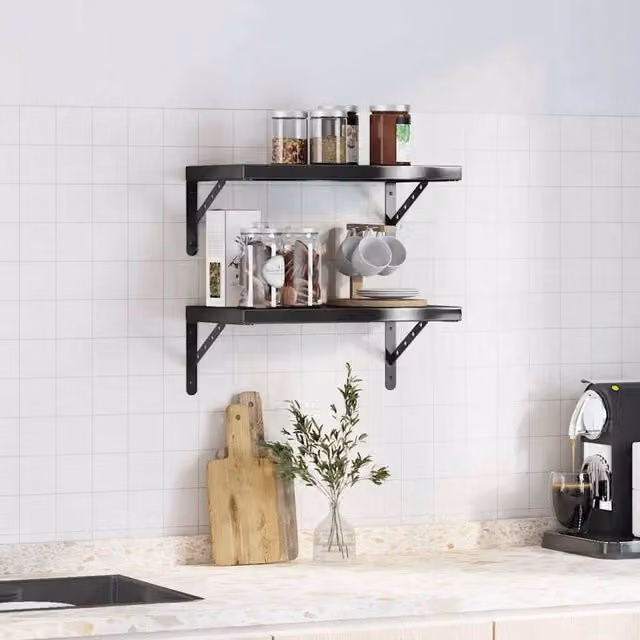Berkfield Home Black Stainless Steel Wall Mounted Shelves, 2 Pack, W: 50 cm, D: 30 cm, H: 3 cm