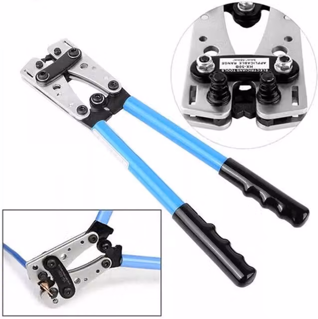 VOGREX Battery Cable Crimping Tool and Wire Lug Crimper with Hardened Steel Terminals in Blue, Grey and Multicolour – 1