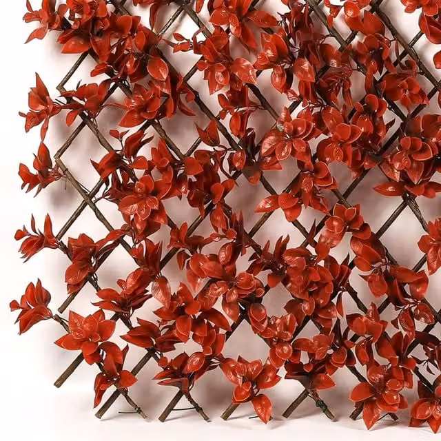 Ambassador Red Artificial Hedge Woven Wall-Mounted Expanding Trellis, Height: 180 cm