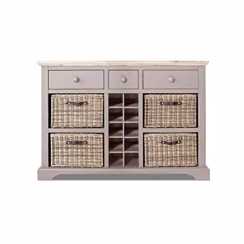 Florence Sideboard with 3 Drawers, 4 Storage Baskets and Wine Rack in Truffle, Acacia Wood Top, W/D/H: 120 x 42 x 85 cm – 2