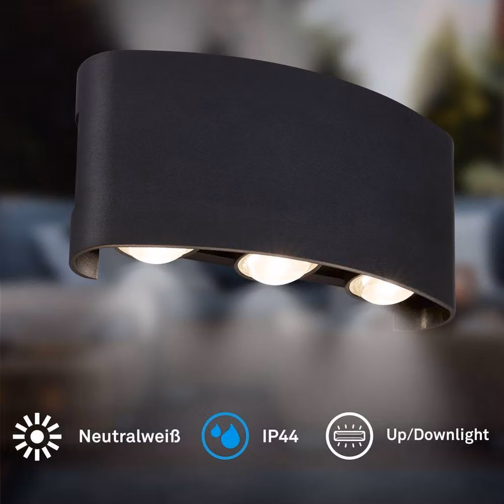Briloner Black Modern LED Up and Down Wall Light, IP44 Rated for Terrace Use, 6.5W – 2