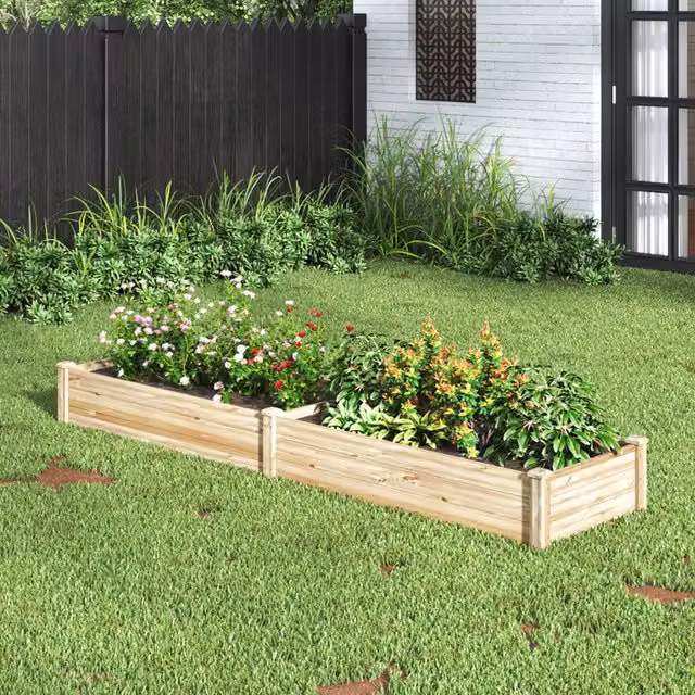 Breeins Dual-Compartment Solid Wood Raised Garden Bed in Brown and Yellow