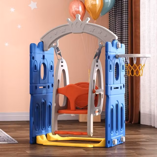 Livingandhome Indoor Outdoor Toddler Swing with Basketball Hoop in Blue and Multicolour