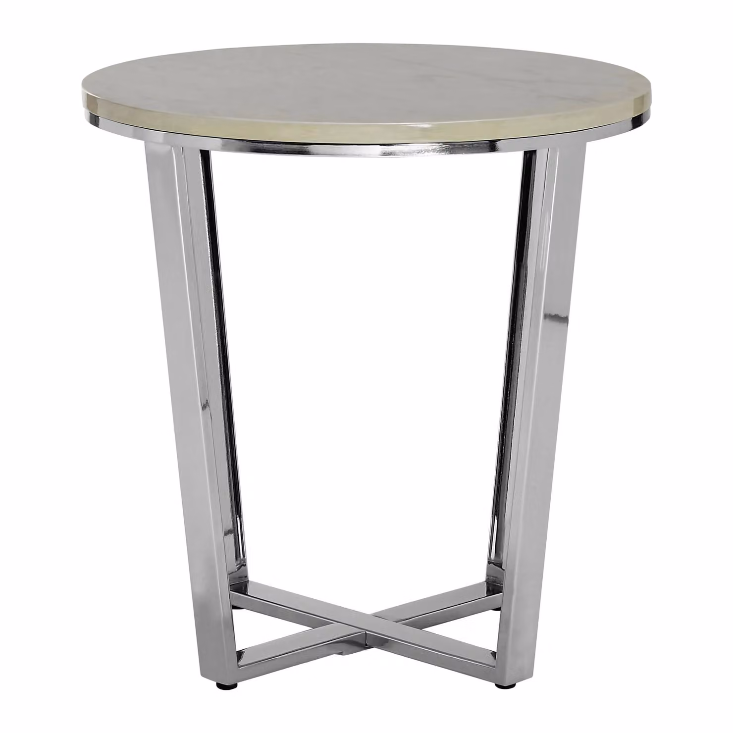 Orsina Round White Faux Marble End Table with Silver Metal Legs, W/D/H: 55 x 55 x 55 cm – 2