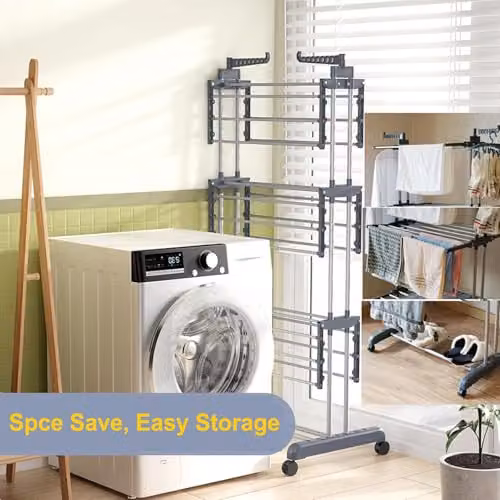 Gr8 Home 3 Tier XL Tower Folding Clothes Airer in Grey, H 172 x W 76 x D 50 cm – 2
