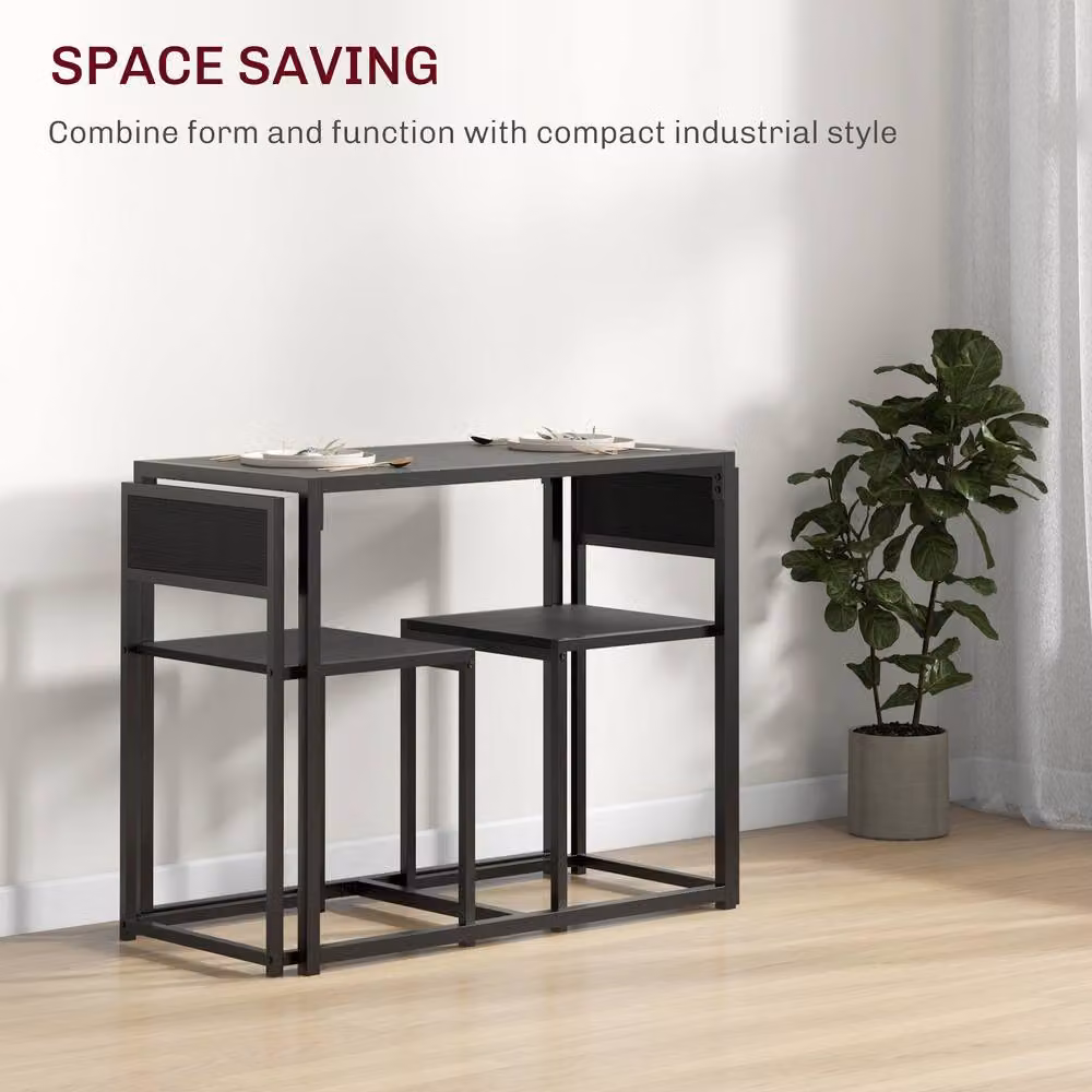 STILVORA Industrial Dining Table Set with 3 Chairs, Black and Brown Wood Finish with Steel Frame – 4