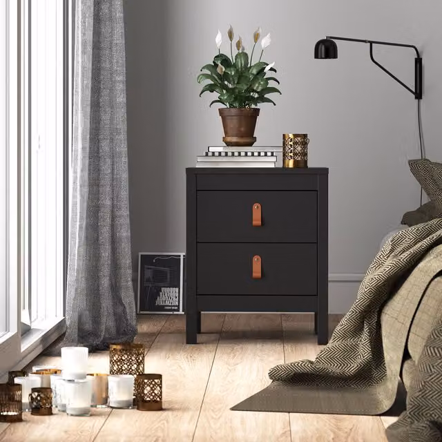 Furniture To Go Barcelona 2-Drawer Bedside Table in Black and Brown
