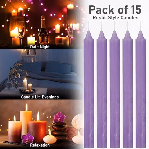 Deco Express Set of 15 Unscented Dripless Tapered Candles in Purple – 5