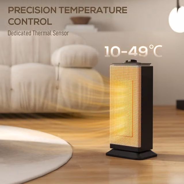 HOMCOM 2000W Ceramic Electric Fan Heater with Overheat and Tilt Protection, Black