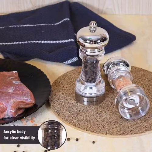 Buckingham Premium Salt and Pepper Grinder Set in Transparent Clear Acrylic with Adjustable Ceramic Grind Mechanism – 4