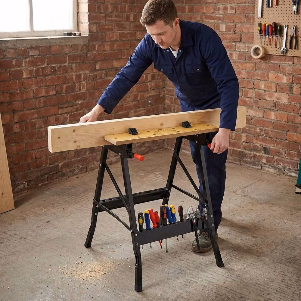 VOGREX Foldable Portable Wooden Workbench in Sand Brown – 4