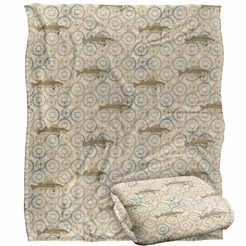 JQ Licensing Walleye Compass Fishing Pattern Super Soft Fleece Throw Blanket, White, W/D/H: 152 x 127 cm
