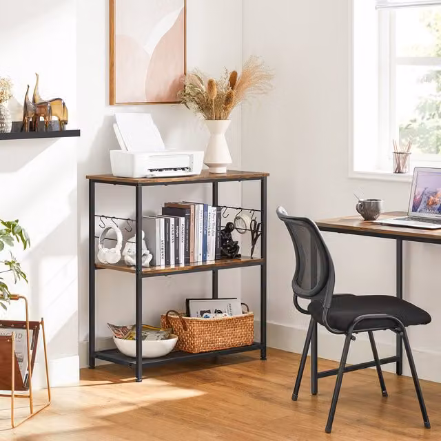 VASAGLE Industrial Kitchen Island Shelf with 6 Hooks and 3 Shelves, Brown and Black, W/D/H: 80 x 40 x 90 cm