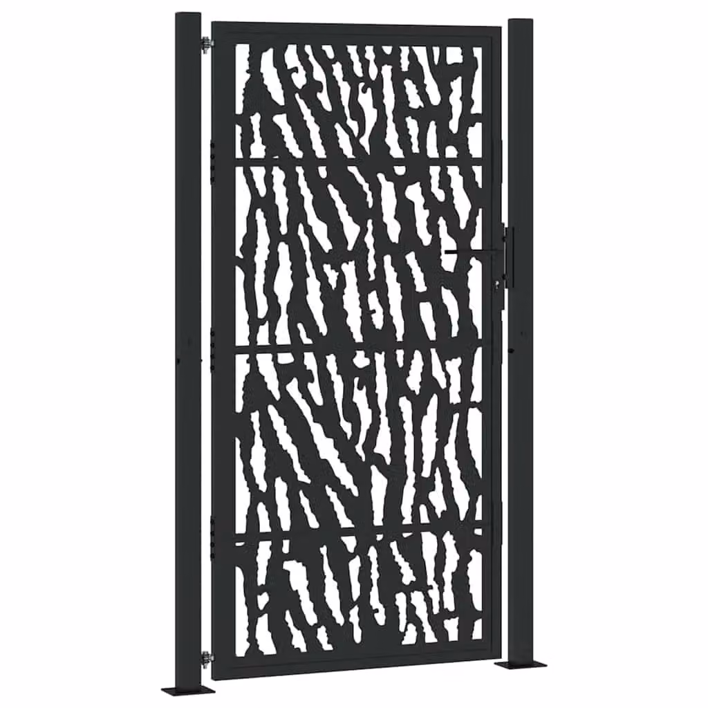 Berkfield Home Black Steel Garden Gate with Trace Design, W: 105 cm, H: 180 cm – 2