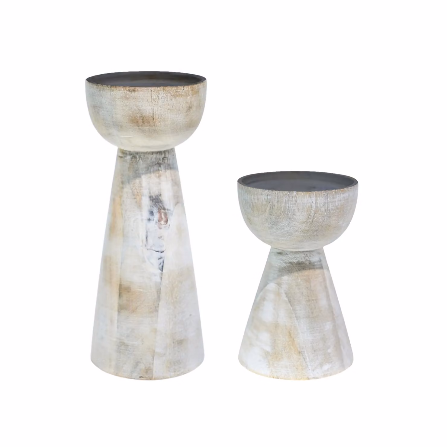 Ivyline Padstow White Wash Wooden Pillar Candle Holders, 2 Pack – 2