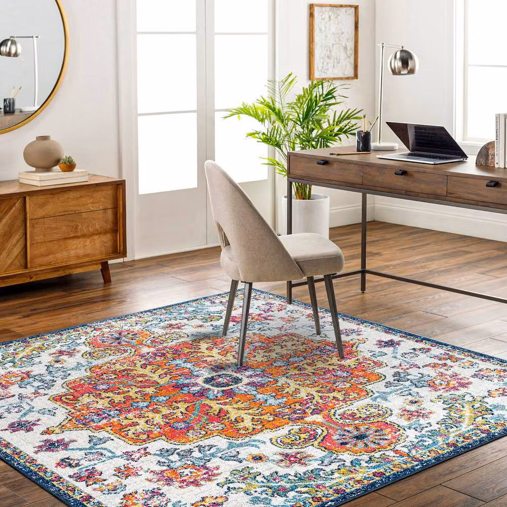 Livabliss Harput Vintage Boho Living Room Rug in Burnt Orange, Multicolour, W x W: 200 x 200 cm – 5