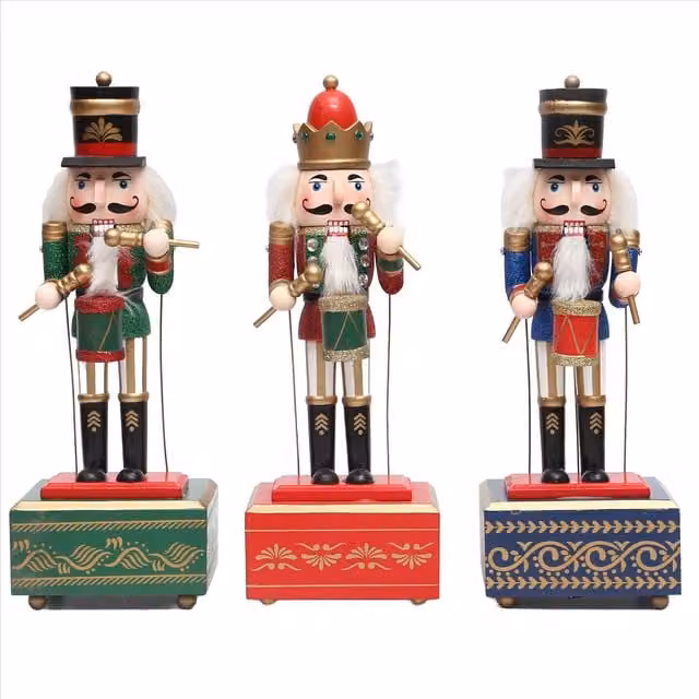 Shatchi Musical Animated Wooden Nutcracker Soldier Christmas Ornament, Multicolour, Height: 30 cm