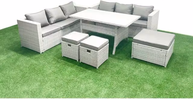 Fimous 9-Seater Rattan Outdoor Sofa Set in Light Grey Mixed