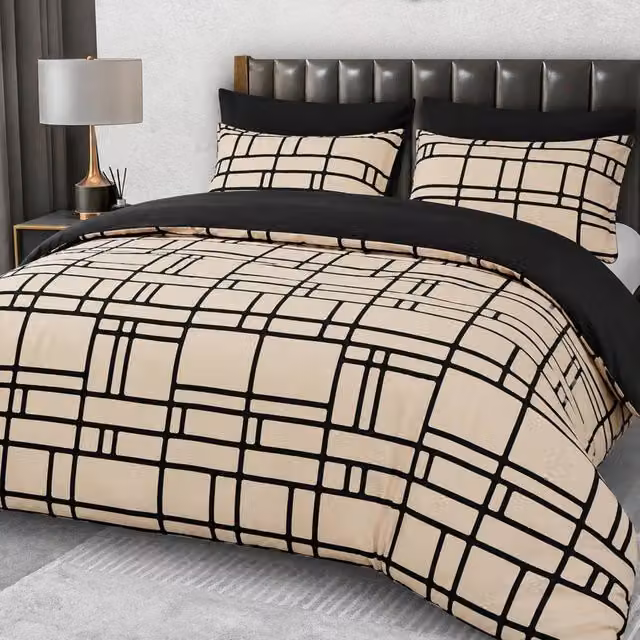 Pamposh Reversible Microfibre Duvet Cover and Pillowcase Set in Beige, W/D/H: 140 x 200 cm