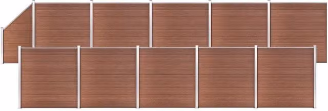 Berkfield Home Brown WPC and Aluminium Fence Set, 10 Square and 1 Slanted Panels, W: 183 cm, H: 186 cm – 1