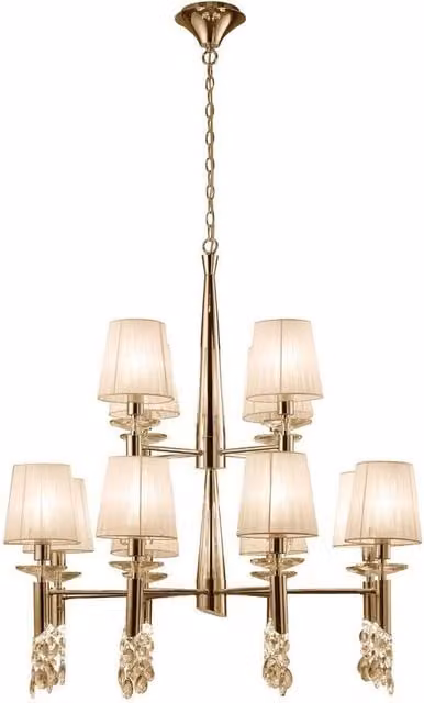 Netlighting Tiffany 2 Tier Pendant Light in French Gold with 24 Cream Fabric Shades