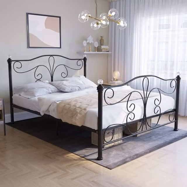 Vida Designs Chicago Metal Bed Frame in Black, W/D/H: 180 x 200 x 110 cm