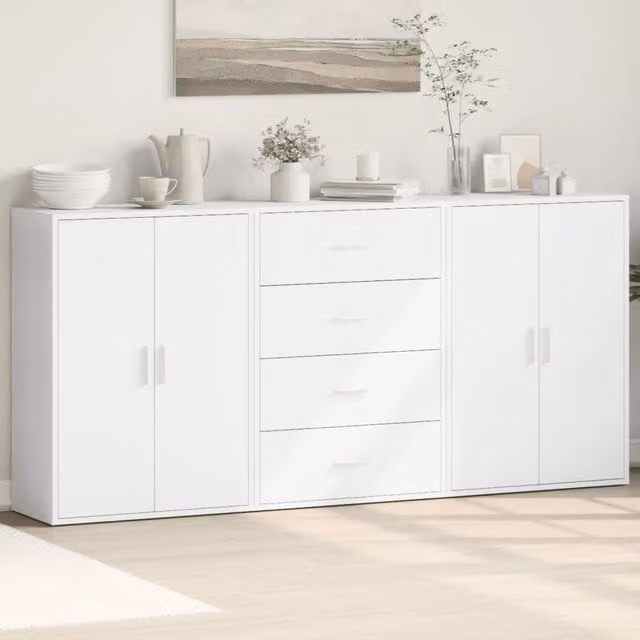 Berkfield Home Set of 3 Modern White Sideboards in Engineered Wood, W/D/H: 60 x 31 x 84 cm