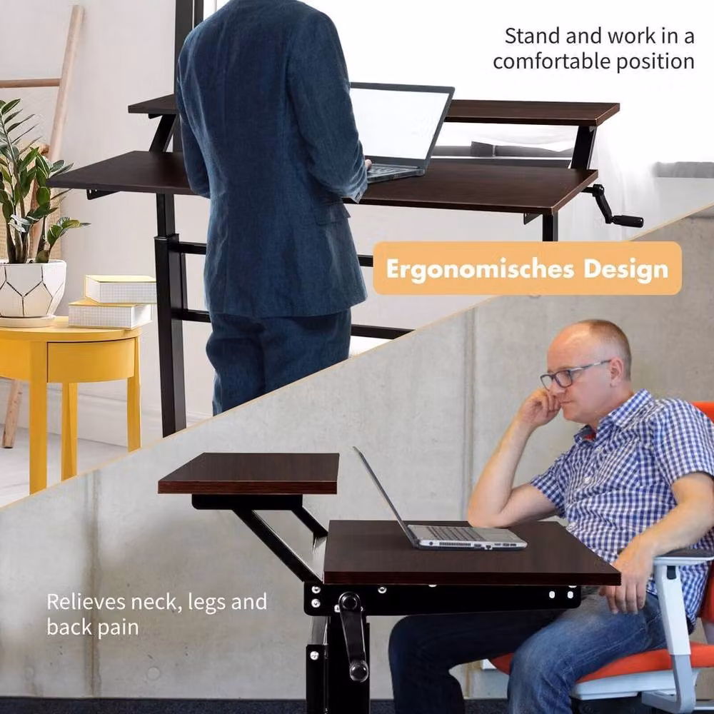 KORVIXA Height Adjustable Two-Tier Computer Desk in Brown – 3