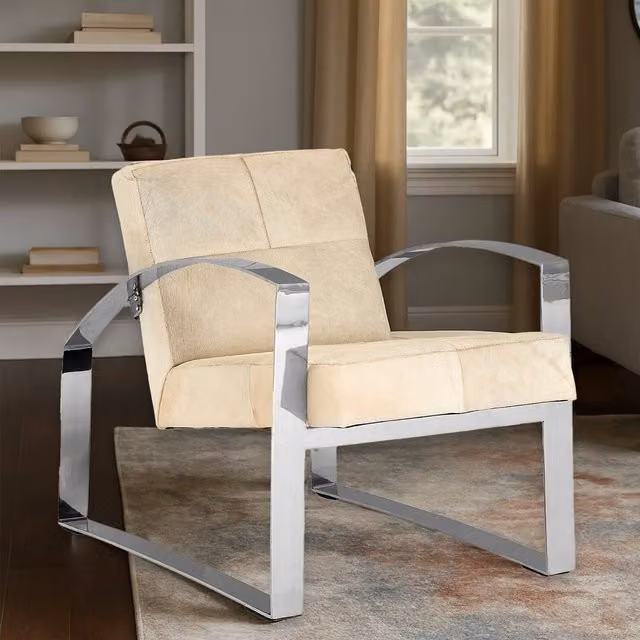 Orsina Art Deco Lounge Chair with White Synthetic Leather and Silver Metal Frame – 1