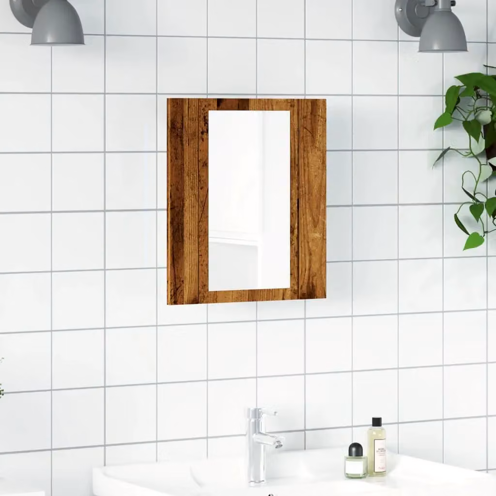 Berkfield Home LED Bathroom Mirror Cabinet in Brown Old Wood, W/D/H: 40 x 12 x 45 cm – 4