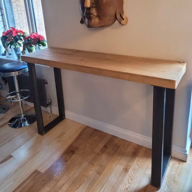 TRL Handmade Furniture Rugger Brown Slimline Rectangular Rustic Wood Table, W: 220 cm, D: 45 cm