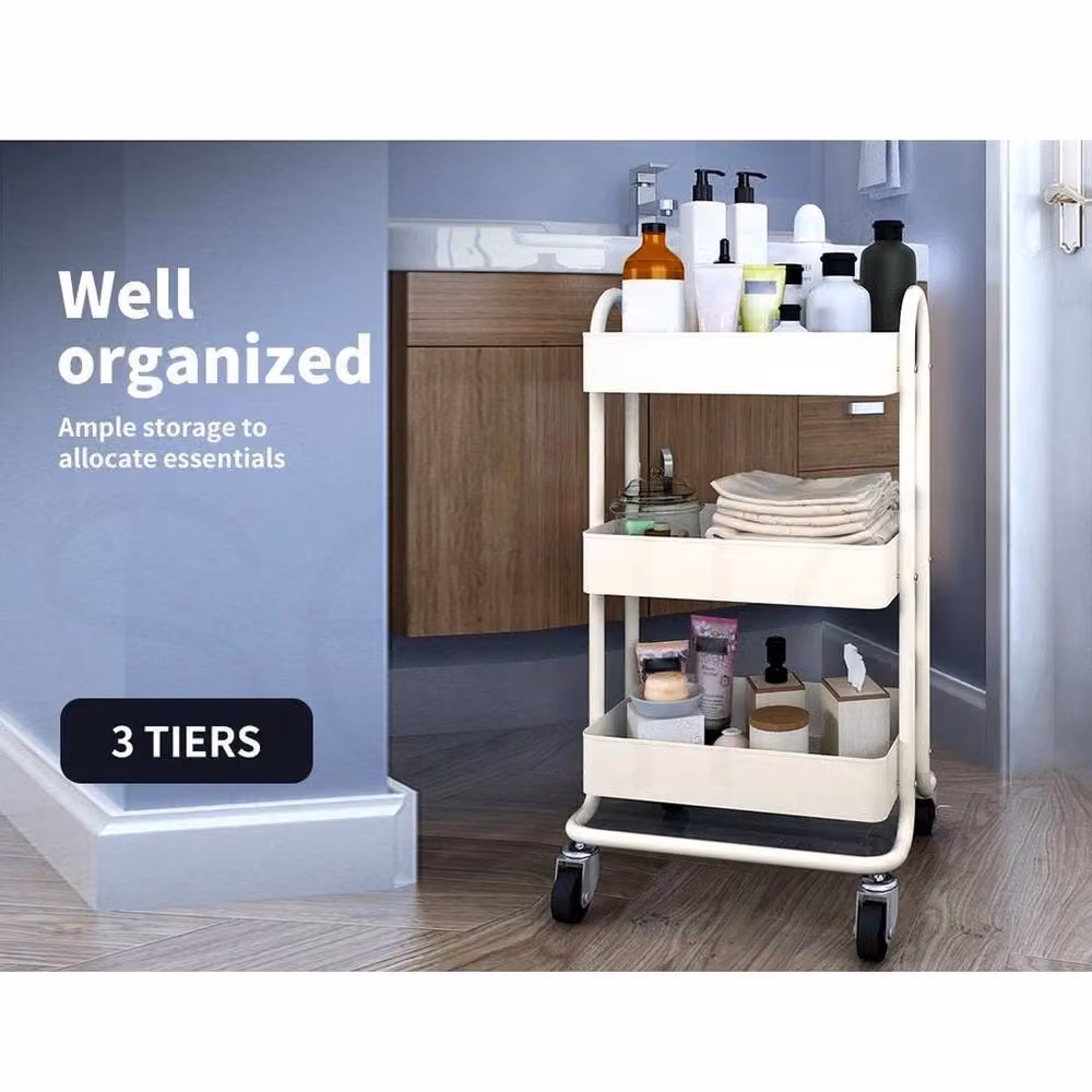 KORVIXA 3 Tier Metal Kitchen Trolley Cart in Matt White – 2