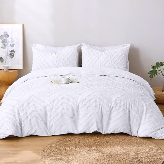 Pamposh Luxury Tufted Microfibre Duvet Cover Set in White, Double Size (W/H: 140 x 200 cm)