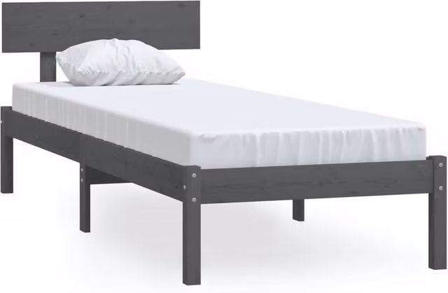 Berkfield Home Single Bed Frame in Grey Solid Pine, W: 90 cm, L: 190 cm