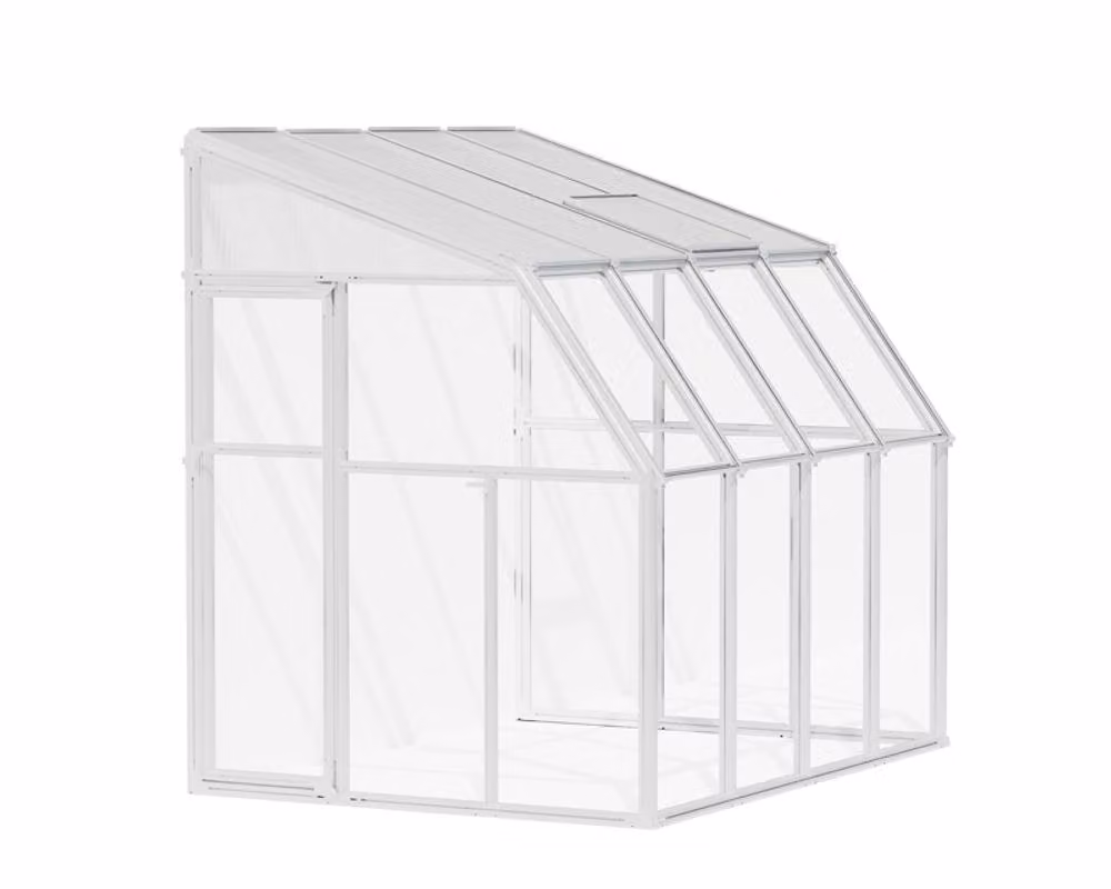 Palram Lean To Greenhouse Sun Room in White with Transparent Polycarbonate W200.5 x D262 x H247 cm – 4