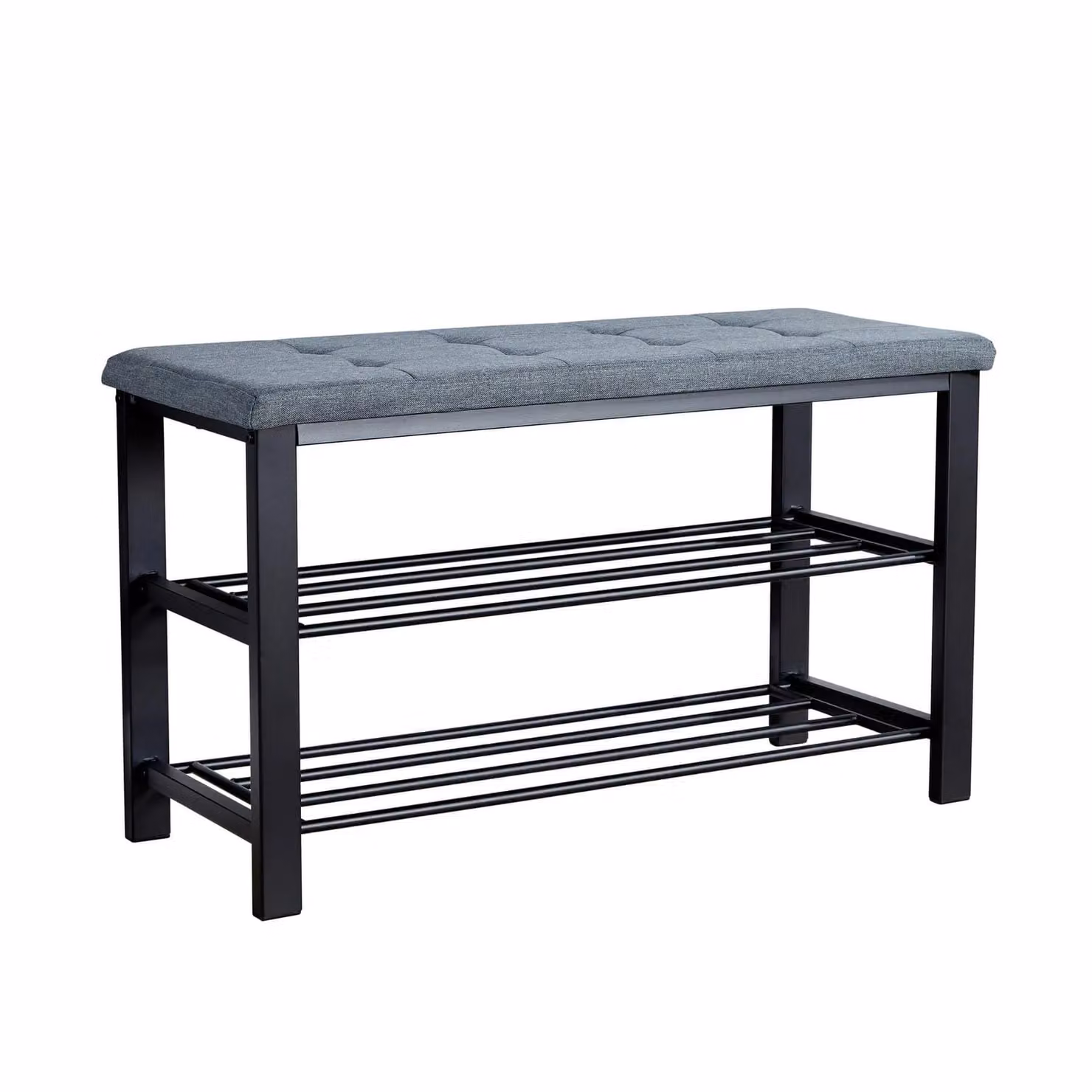 Home Source Metal Shoe Bench with Storage Shelves in Grey and Black – 4