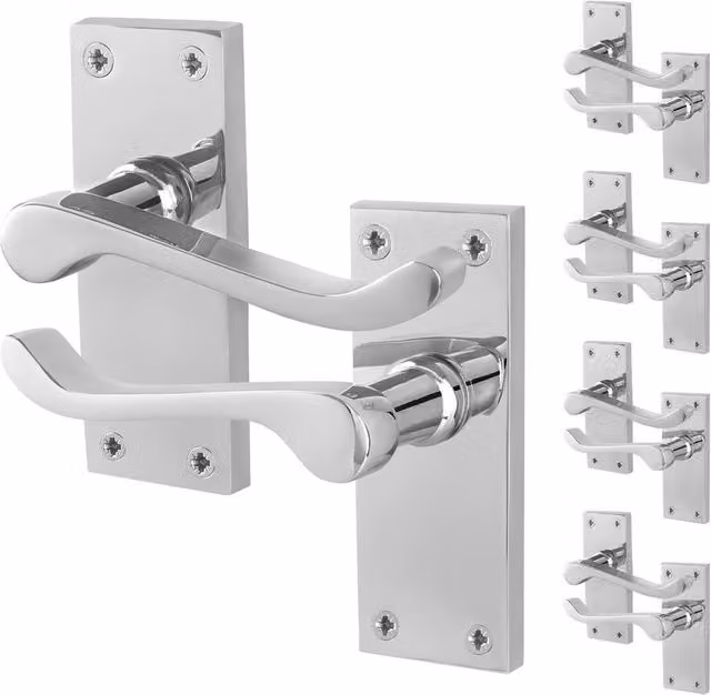 AFIT Chrome Scroll Victorian Internal Door Handles with Backplate, 5 Pairs, Silver, W/H: 15.0 x 15.0 cm