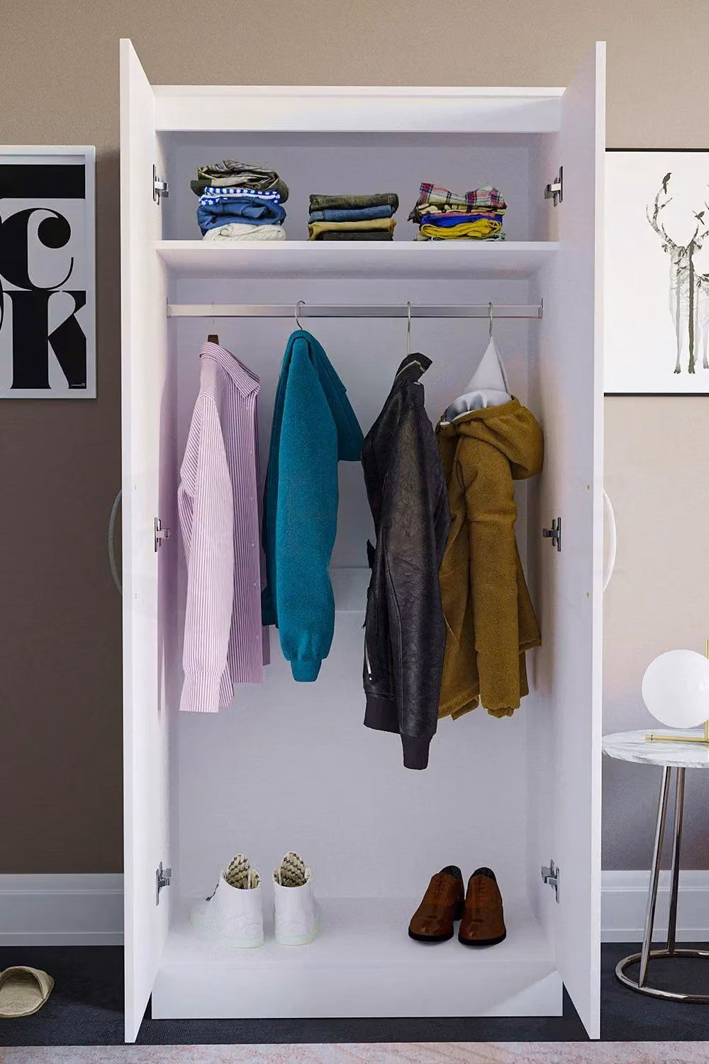 Vida Designs Hulio 2 Door Wardrobe in White, H 170 cm x W 76 cm x D 47 cm – 3